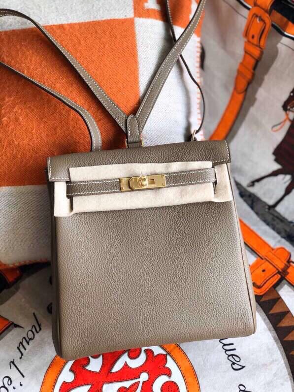 Hermes Kelly Ado Backpack In Etoupe Clemence Leather